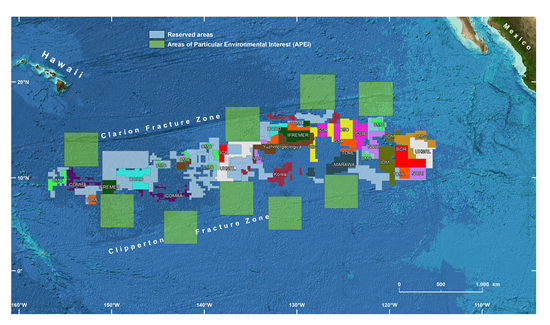 Manganese nodule exploration contract areas in the Pacific (status June 2020)